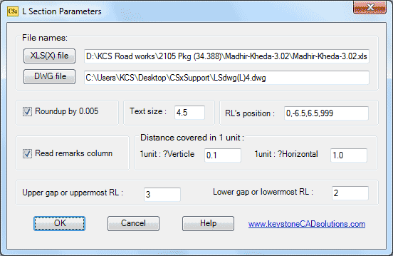 Dialog box for L Section command