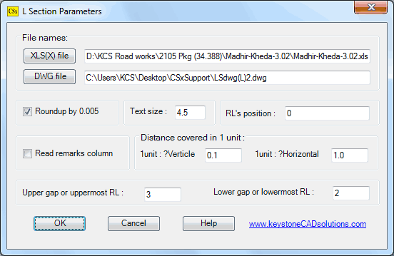 L Section dialog box