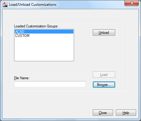 Dialog box for 'Menuload' command