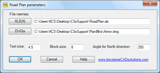 Dialog box for Road Plan